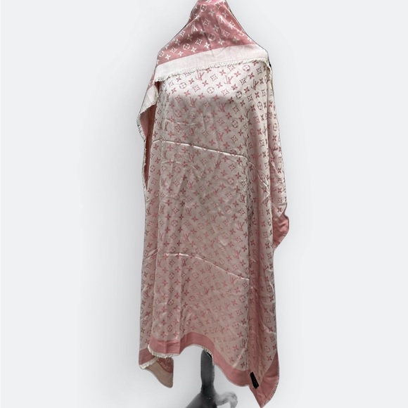 Auth Louis Vuitton Monogram Shine Rose Pink Ivory Shawl LV Wrap Stole Scarf - Picture 14 of 15